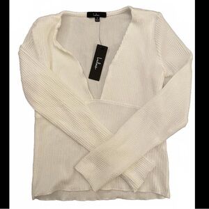 Lulus Long Sleeve Blouse Top Women's Medium White Low Neck